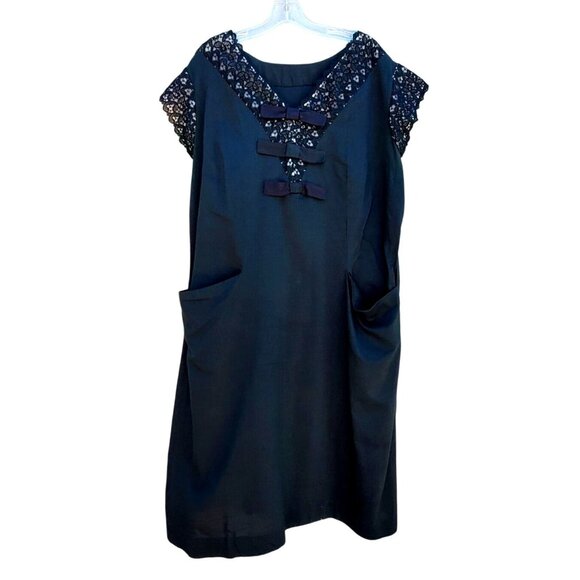 Vintage 1930s Black Cotton Mourning Housedress Plus Size 2X Great Depression - Picture 2 of 13